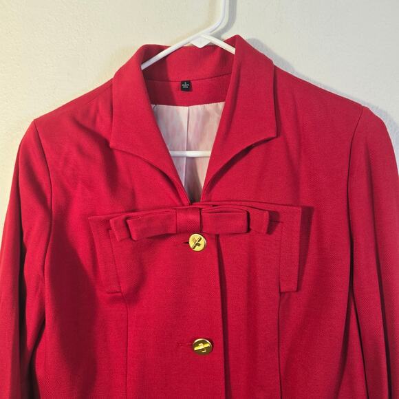 Cabi Beau Jacket Women's 6 Red Gold Button Blazer Bow Classic Career Romantic - Picture 5 of 15